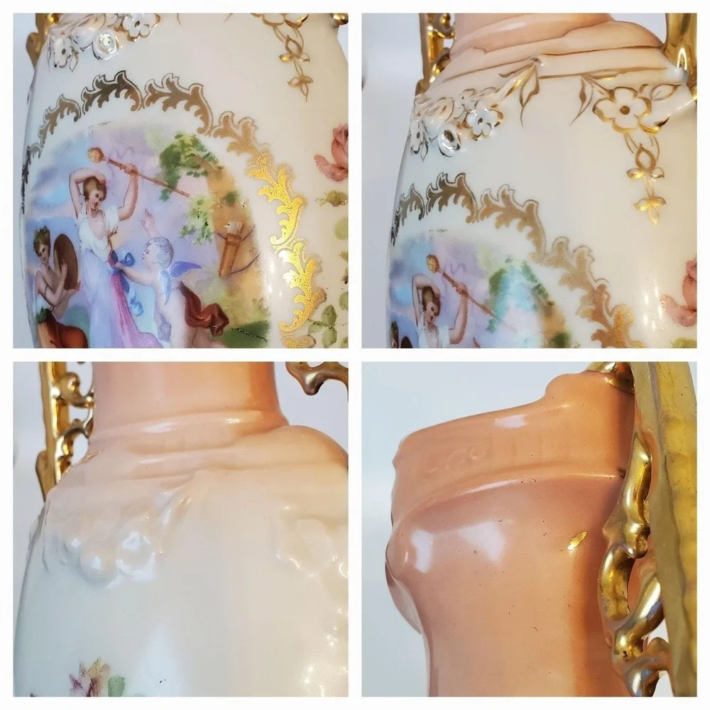 Antique Bohemian Handled Urn Vase Victoria Austria Porcelain Signed Kaufmann 12